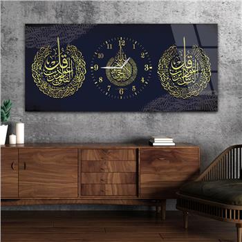 Tableau en verre à thème religieux avec horloge centrale horizontale  076