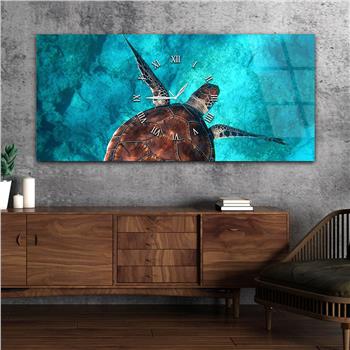 Horizontal bedrucktes Glas mit Kunst- und Naturthema und einer Uhr in der Mitte 009