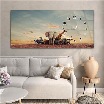 Horizontal bedrucktes Glas mit Kunst und Naturthema und einer Uhr an der Seite 126