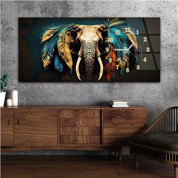 Horizontal bedrucktes Glas mit Kunst und Naturthema und einer Uhr an der Seite 128