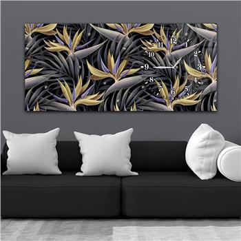 Horizontal bedrucktes Glas mit Kunst und Naturthema und einer Uhr an der Seite 105