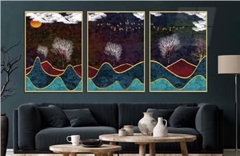 Alüminyum Çerçeveli Sanat Temalı 3lü Set CAM Tablo 0028