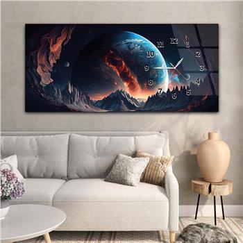 Horizontal bedrucktes Glas mit Kunst und Naturthema und einer Uhr an der Seite 164