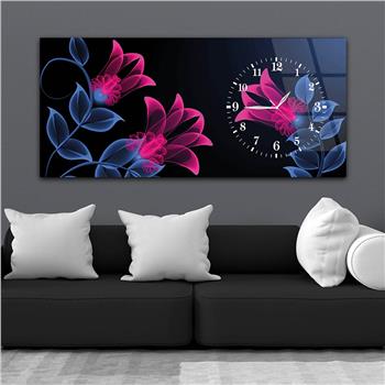 Horizontal bedrucktes Glas mit Kunst und Naturthema und einer Uhr an der Seite 082