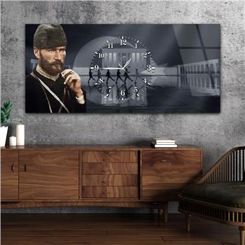 Tableau en verre sur le thème de la nation avec horloge centrale horizontale  054