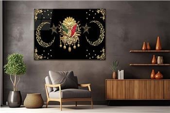 OSMANLI DEVLET ARMASI VE AY YILDIZ GÖRSELLİ CAM TABLO