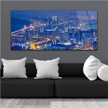 Horizontaal, in Het Midden Voorzien Van Een Klok, Kunst En Natuur Thema Gehard Glasschilderij 055