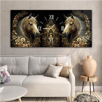 Yatay Ortadan Saatli  Sanat ve Doğa Temalı Cam Tablo 070