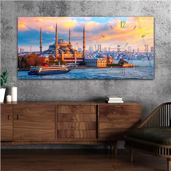 Yatay Saatli Yandan Dini Temalı Cam Tablo 077