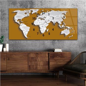 Yatay Saatli Ortadan Vatan Temalı Cam Tablo 093