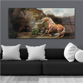 Horizontal bedrucktes Glas mit Kunst- und Naturthema und einer Uhr in der Mitte 015