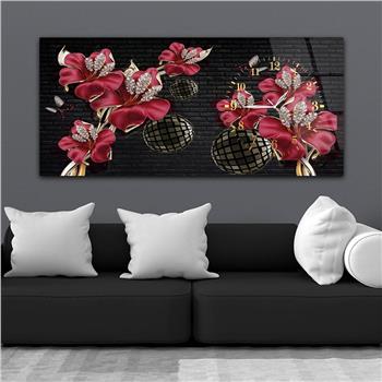 Horizontal bedrucktes Glas mit Kunst und Naturthema und einer Uhr an der Seite 064