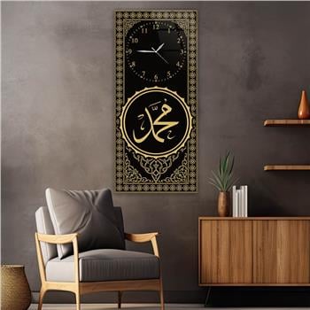 Dikey Üstten Saatli Dini Temalı Cam Tablo 011
