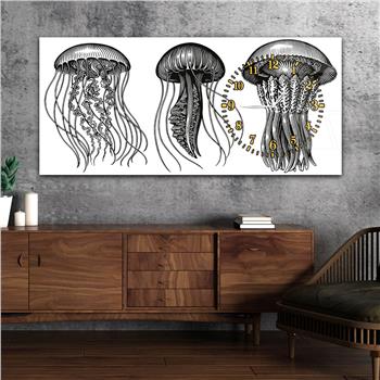 Horizontal bedrucktes Glas mit Kunst und Naturthema und einer Uhr an der Seite 103