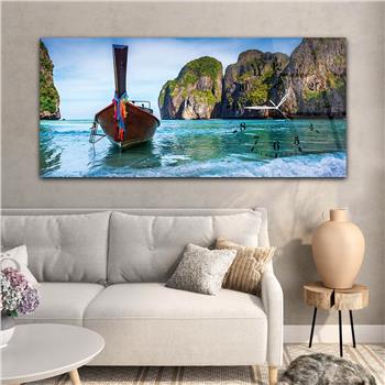 Horizontal bedrucktes Glas mit Kunst und Naturthema und einer Uhr an der Seite 068