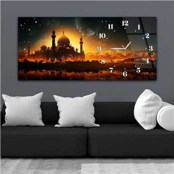 Yatay Saatli Yandan Dini Temalı Cam Tablo 080