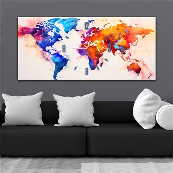 Yatay Saatli Ortadan Vatan Temalı Cam Tablo 113