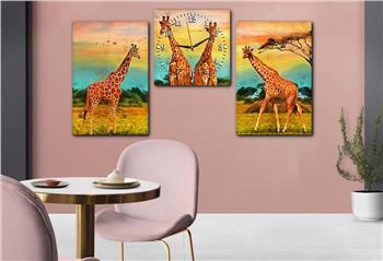 ZÜRAFA GÖRSELLİ CAM TABLO SAAT SETİ 