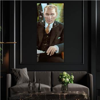 Dikey Üsten Saatli Vatan Temalı Cam Tablo 001