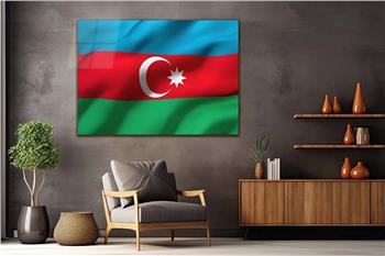 AZERBAYCAN Bayrağı Cam Tablo