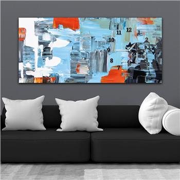 Horizontal bedrucktes Glas mit Kunst und Naturthema und einer Uhr an der Seite 148