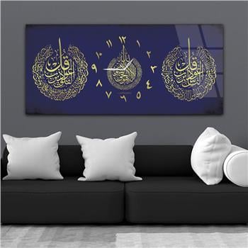 Tableau en verre à thème religieux avec horloge centrale horizontale  082