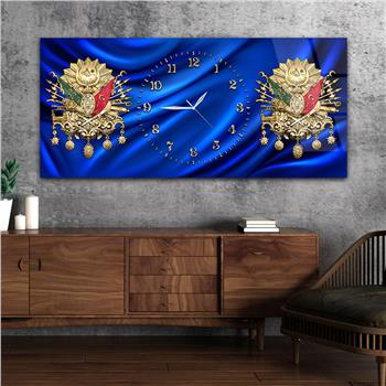 Yatay Saatli Ortadan Vatan Temalı Cam Tablo 147