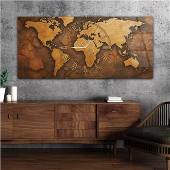 Yatay Saatli Ortadan Vatan Temalı Cam Tablo 115