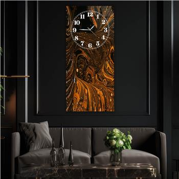 Dikey Üstten Saatli Sanat Temalı Cam Tablo 018