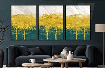 Alüminyum Çerçeveli Sanat Temalı 3lü Set CAM Tablo 0035