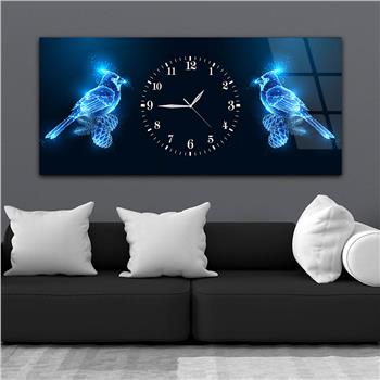 Yatay Ortadan Saatli  Sanat ve Doğa Temalı Cam Tablo 073