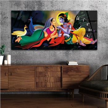 Horizontal bedrucktes Glas mit Kunst und Naturthema und einer Uhr an der Seite 054