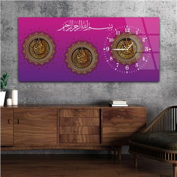 لوحة زجاجية أفقية ذات طابع ديني مع ساعة جانبية 057