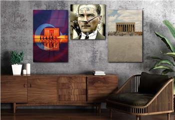 MUSTAFA KEMAL ATATÜRK VE ANITKABİR GÖRSELLİ GÖRSELİ CAM TABLO SAAT SETİ 