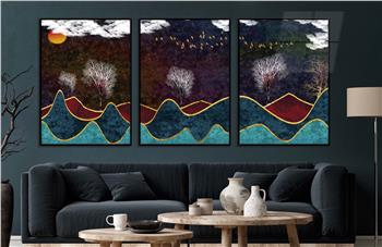 Alüminyum Çerçeveli Sanat Temalı 3lü Set CAM Tablo 0028