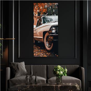 Dikey Üstten Saatli Sanat Temalı Cam Tablo 002