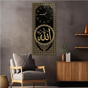 Dikey Üstten Saatli Dini Temalı Cam Tablo 010