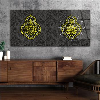 لوحة زجاجية أفقية ذات طابع ديني مع ساعة جانبية 050