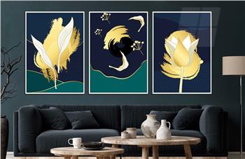 Alüminyum Çerçeveli Sanat Temalı 3lü Set CAM Tablo 0005