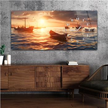 Yatay Saatli Yandan Sanat Temalı Cam Tablo 271