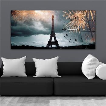 Horizontal bedrucktes Glas mit Kunst und Naturthema und einer Uhr an der Seite 067