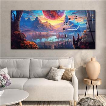 Yatay Saatli Yandan Sanat ve Doğa Temalı Cam Tablo 206