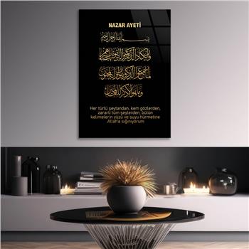 NAZAR AYETİ VE MANASI YAZILI CAM TABLO 