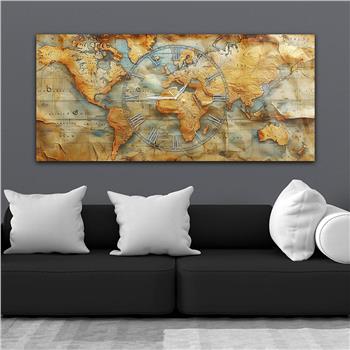 Yatay Saatli Ortadan Vatan Temalı Cam Tablo 130