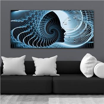 Horizontal bedrucktes Glas mit Kunst und Naturthema und einer Uhr an der Seite 085