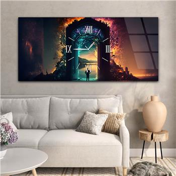 Yatay Ortadan Saatli  Sanat ve Doğa Temalı Cam Tablo 109