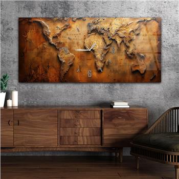 Yatay Saatli Ortadan Vatan Temalı Cam Tablo 105