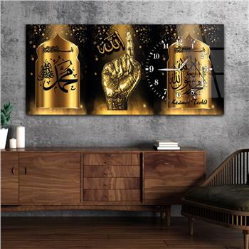 لوحة زجاجية أفقية ذات طابع ديني مع ساعة جانبية 041