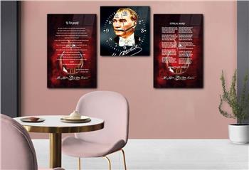İSTİKLAL MARŞI EY TÜRK GENÇLİĞİ MUSTAFA KEMAL ATATÜRK GÖRSELLİ CAM TABLO CAM SAAT SETİ 
