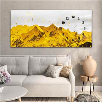 Horizontal bedrucktes Glas mit Kunst und Naturthema und einer Uhr an der Seite 152